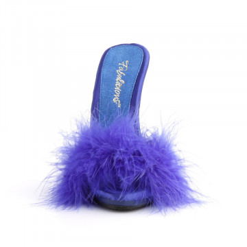 Fabulicious POISE-501F Blue Satin-Marabou Fur/Blue