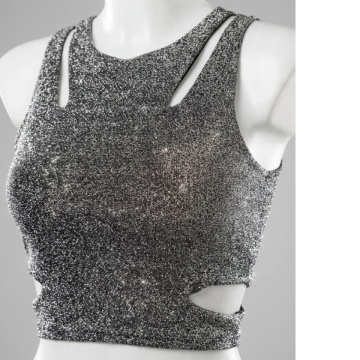 Top corto nero argento glitterato con tagli laterali firmato Paradise Chick.