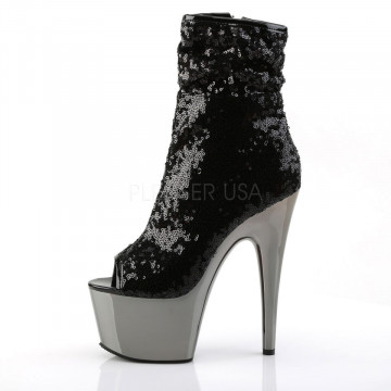 Pleaser ADORE-1008SQ Blk Sequins/Dark Pewter Chrome