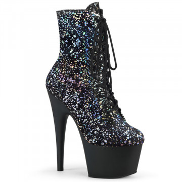 Pleaser ADORE-1020SPLAT Blk Velvet-Slv Holo/Blk Matte