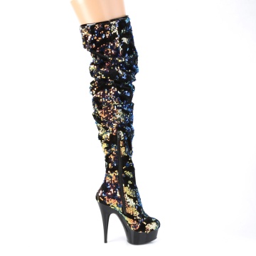 Pleaser DELIGHT-3004 Blue Iridescent Sequins/Blk