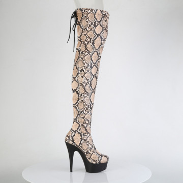 Pleaser DELIGHT-3008SP-BT Tan-Brown Snake Print/Blk Matte