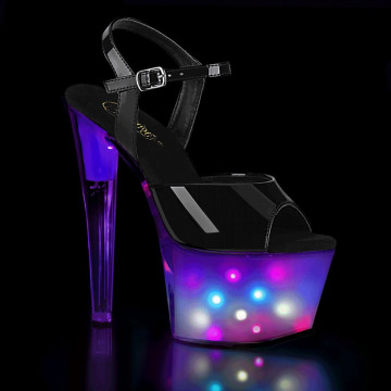 Pleaser DISCOLITE-709 Blk Pat/White Glow