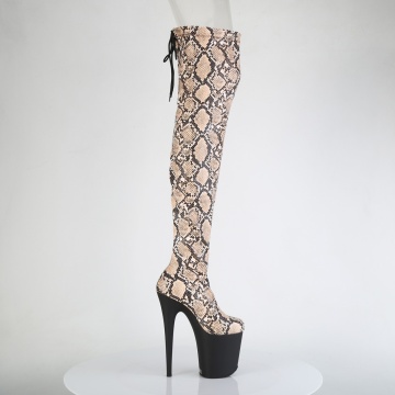 Pleaser FLAMINGO-3008SP-BT Tan-Brown Snake Print/Blk Matte