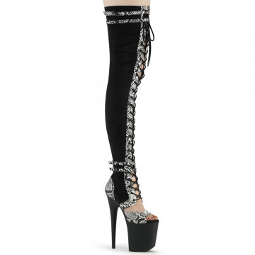 Pleaser FLAMINGO-3027SP Blk Faux Suede-Snake Print Faux Le./Blk Matte