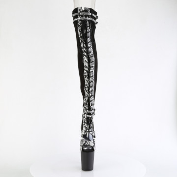 Pleaser FLAMINGO-3027SP Blk Faux Suede-Snake Print Faux Le./Blk Matte