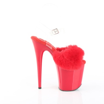 Pleaser FLAMINGO-808FUR Red Faux Fur-Clr TPU/Red