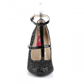 Pleaser Pink Label QUEEN-01 Blk Gltr-Pat