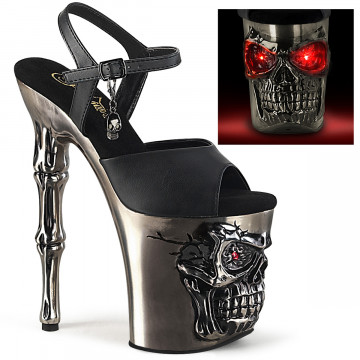 Pleaser RAPTURE-809-LT Blk Faux Leather/Satin Pewter Chrome