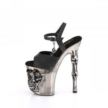 Pleaser RAPTURE-809-LT Blk Faux Leather/Satin Pewter Chrome