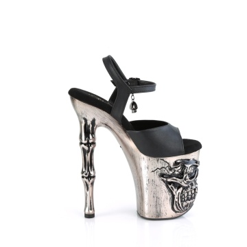Pleaser RAPTURE-809-LT Blk Faux Leather/Satin Pewter Chrome