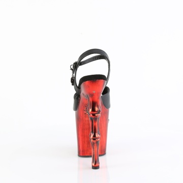 Pleaser RAPTURE-809-LT Blk Faux Leather/Satin Red Chrome