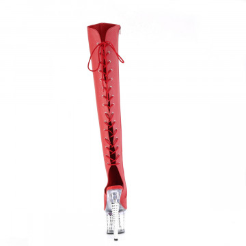 Pleaser SPECTATOR-3019 Red Faux Leather/Clr-Slv Chrome