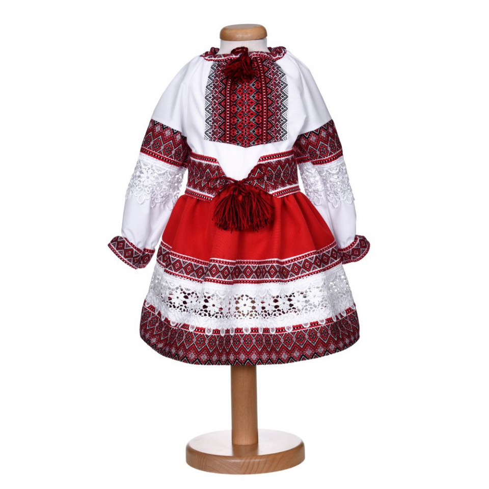 Portico Advance sale studio Costum traditional pentru fetite, 3 piese, copii 1 - 8 ani, alb - rosu,  Denikos® 1030