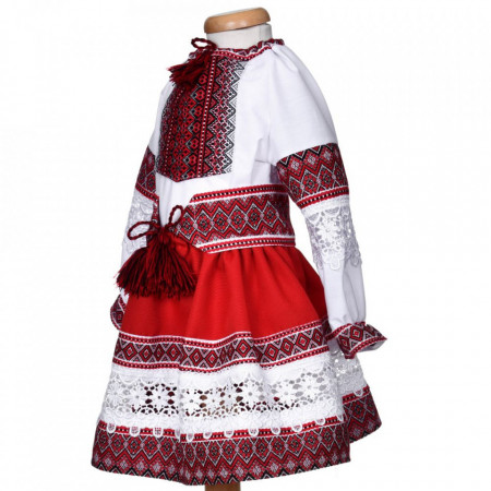 Costum traditional pentru fetite, 3 piese, copii 1 - 14 ani, alb - rosu, Denikos® 1030 - Img 5