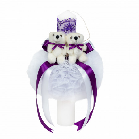 Lumanare botez 2 ursuleti, decor MOV, Denikos® 526