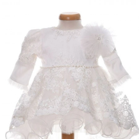 Rochita botez fetita, cu trena, culoare alb elegant, 3 piese, Denikos® H041 - Img 2