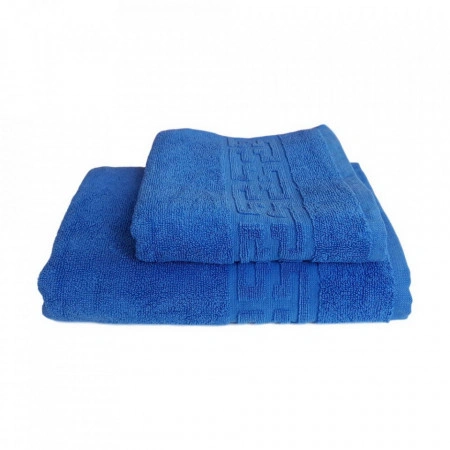 Set 2 prosoape groase si pufoase, bumbac, model grecesc, Albastru,Denikos® 239 - Img 2