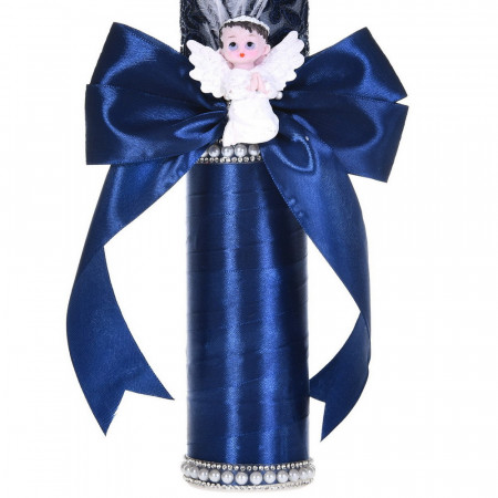 Set botez cochet, lumanare dantela, margelute si ingeras si trusou botez asortat, decor Bleumarin, Denikos® C9312 - Img 4
