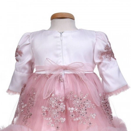 Set botez fete, rochita volanas, 3 piese, trusou botez cu mesaj si lumanare, decor roz pudra, Denikos® C1178 - Img 6