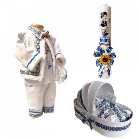 Set costum popular botez, trusou si lumanare personalizata, decor traditional, Denikos® C9004