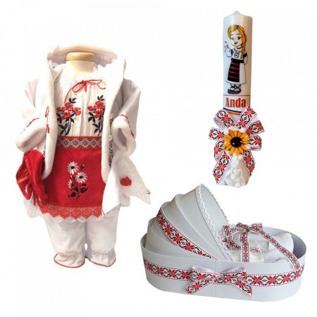 Set costum traditional rochita, trusou si lumanare personalizata, decor national Denikos® C9021