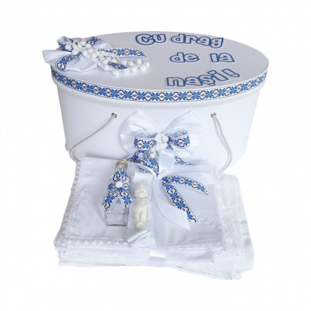 Set cutie trusou personalizata si trusou botez, decor traditional, albastru, Denikos® 228