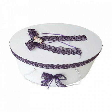 Set dantela trusou botez, cutie trusou si lumanare, Ingeras, decor Mov, Denikos® 570 - Img 2