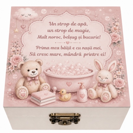 Set prima baita dupa botez cu nasii pentru fete - Cutie amintiri, sapun, fulg si borcanel cu ingrediente traditionale, Denikos® NK99 - Img 2