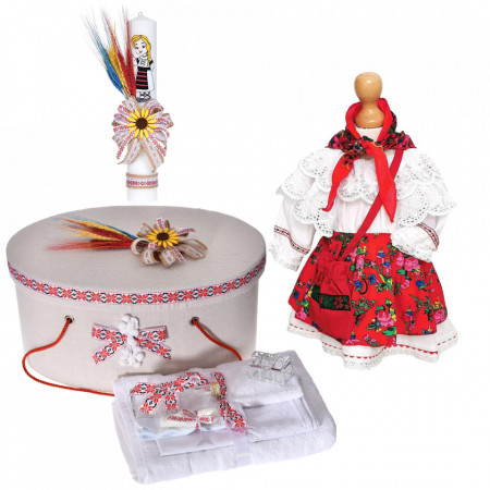 Set rochita botez traditionala, trusou botez, cutie trusou si lumanare, decor rustic, Denikos® C9098
