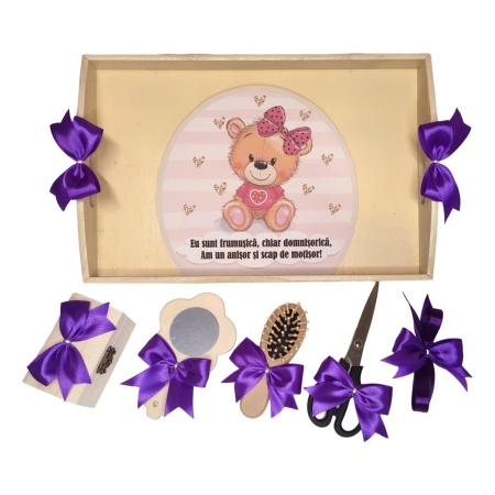 Set tava mot ruperea turtei tema Ursulet, fetita, fundite Mov, Denikos® TV079 - Img 2