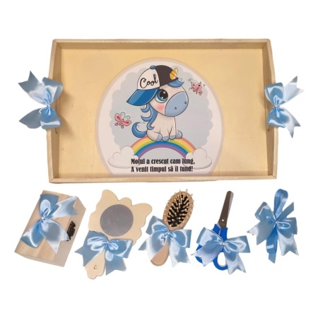 Set tava mot tema Unicorn, baietel 1 an, fundite bleu, Denikos® TV054 - Img 2