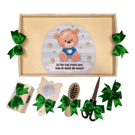 Set tava mot tema Ursulet, baietel 1 an, funda verde, Denikos® TV074 - Img 2