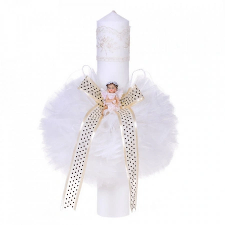 Set trusou botez, cutie trusou si lumanare, Ingeras, dantela ivoire, Denikos® 471 - Img 3