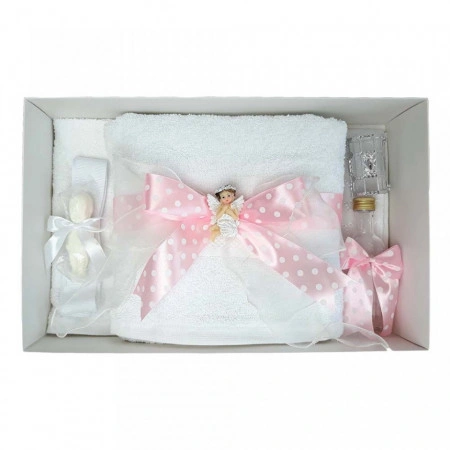 Set trusou botez, cutie trusou si lumanare, Ingeras, fundita roz, Denikos® 14 - Img 2