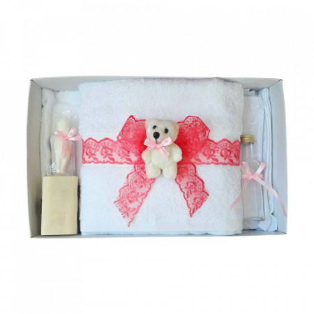 Trusou botez dantela corai si ursulet Denikos® 439