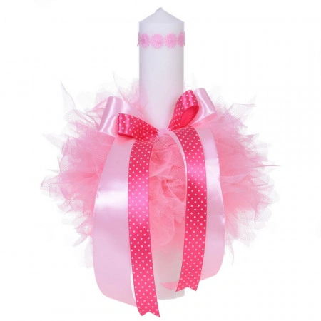 Trusou botez in landou si lumanare cu floricele roz pentru fetita Denikos® 44 - Img 3