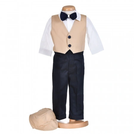 Costum botez baiat, bej clasic, 5 piese, Denikos® H008 - Img 2