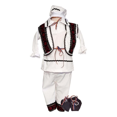 Costum botez popular pentru baieti, alb, decor rosu, negru, 5 piese, Denikos®PTB04 - Img 2