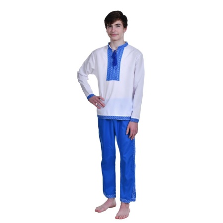 Costum traditional baiat, 2 piese, alb - bleu, Denikos®TD234 - Img 2