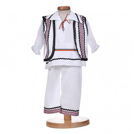 Costum traditional baiat, 4 piese, alb - rosu, Denikos® 0202