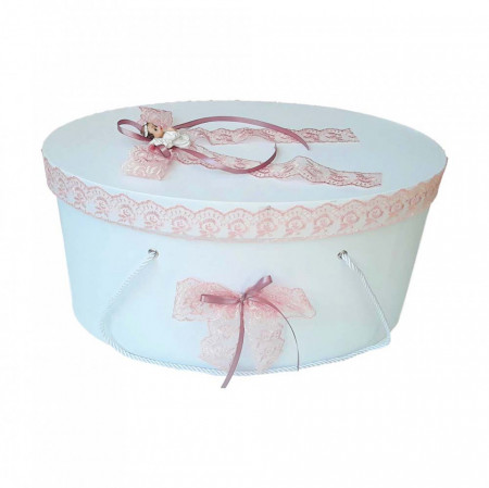 Cutie trusou botez dantela dusty rose si ingeras, Denikos® 390