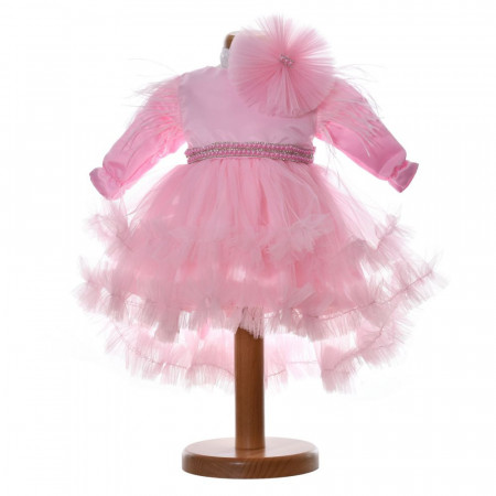Rochie botez fetita, cu volanase, culoare roz, 2 piese, Denikos® H034