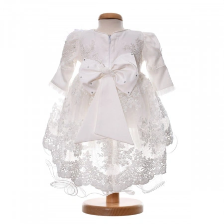 Rochita botez fetita, cu trena, culoare alb elegant, 3 piese, Denikos® H041 - Img 3