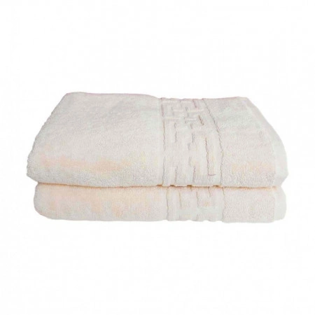 Set 2 prosoape mari groase si pufoase, bumbac, model grecesc, Crem, Denikos® 256 - Img 2