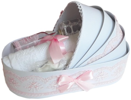 Set botez fetita cu lumanare, trusou in cutie landou si set baita a doua zi – roz elegant, Denikos NK127 - Img 2