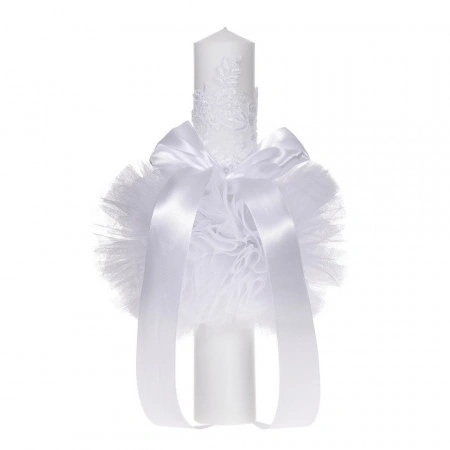 Set botez fetita, rochita 2 piese, trusou botez, cutie trusou si lumanare, decor alb diafan, Denikos® C9185 - Img 2