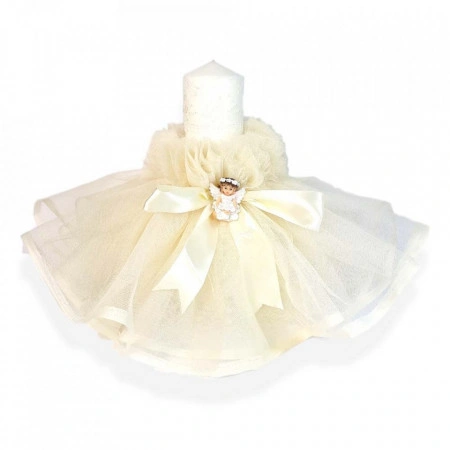 Set dantela trusou botez, cutie trusou si lumanare, Ingeras, decor ivoire, Denikos® 479 - Img 3