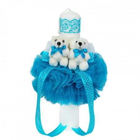 Set trusou botez, cutie trusou si lumanare, dantela si Ursuleti, decor Turcoaz, Denikos® 560 - Img 4