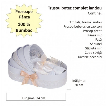 Trusou botez complet, in landou, decor dantela ivoire, Denikos® 833 - Img 2